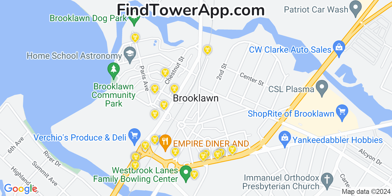 AT&T 4G/5G cell tower coverage map Brooklawn, New Jersey