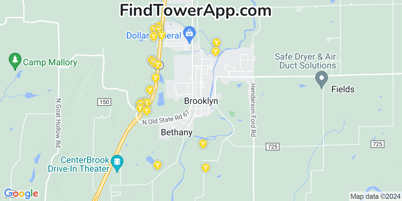 AT&T 4G/5G cell tower coverage map Brooklyn, Indiana