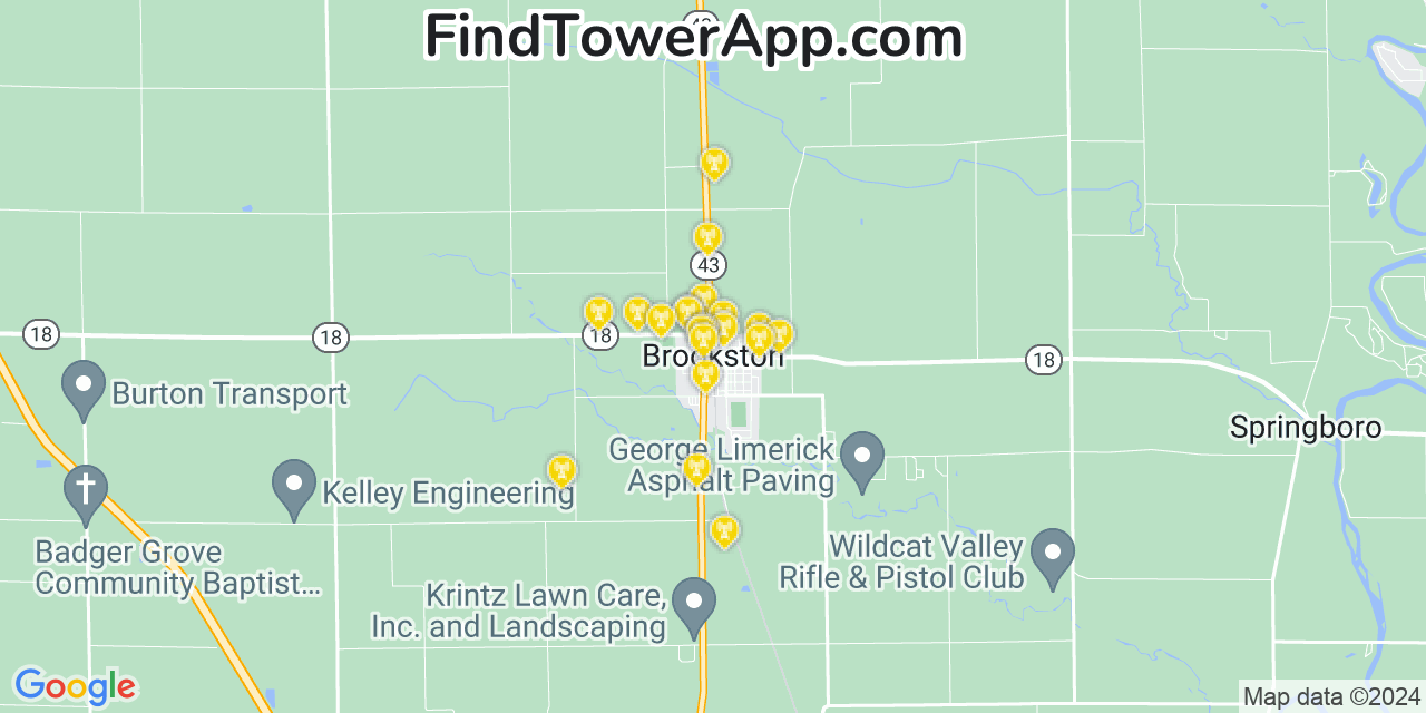 AT&T 4G/5G cell tower coverage map Brookston, Indiana