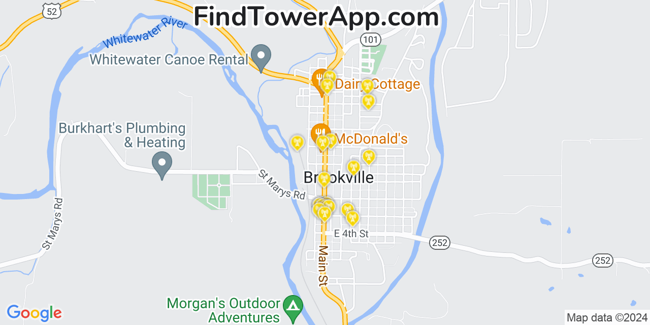 AT&T 4G/5G cell tower coverage map Brookville, Indiana