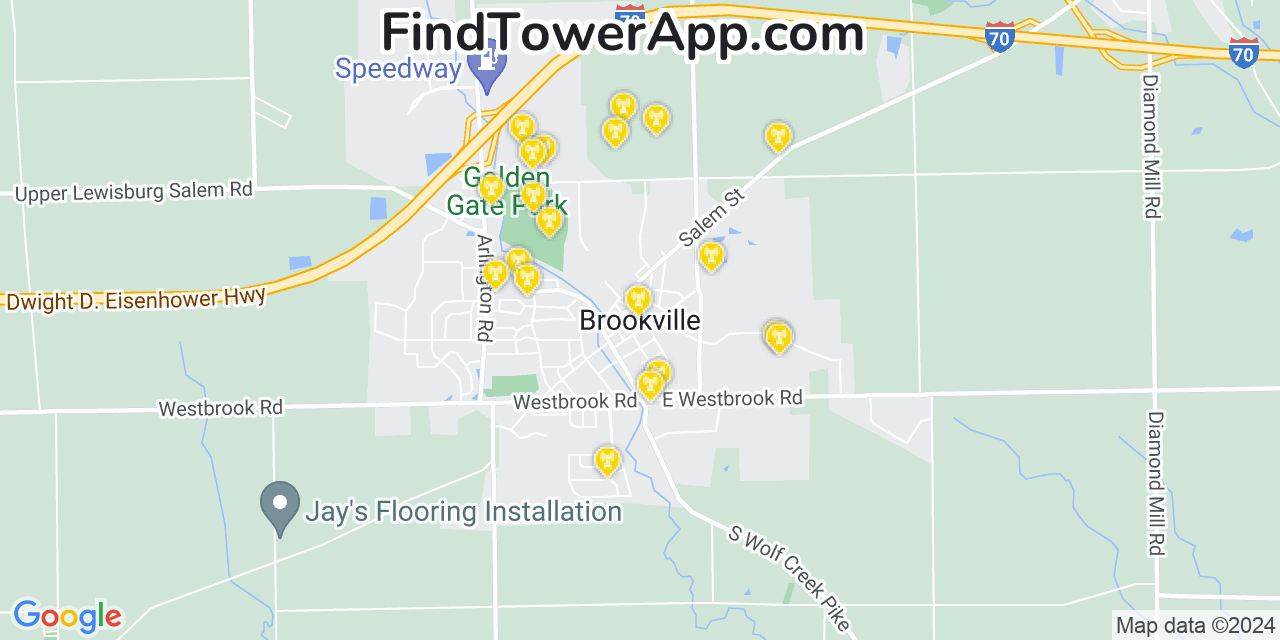 AT&T 4G/5G cell tower coverage map Brookville, Ohio