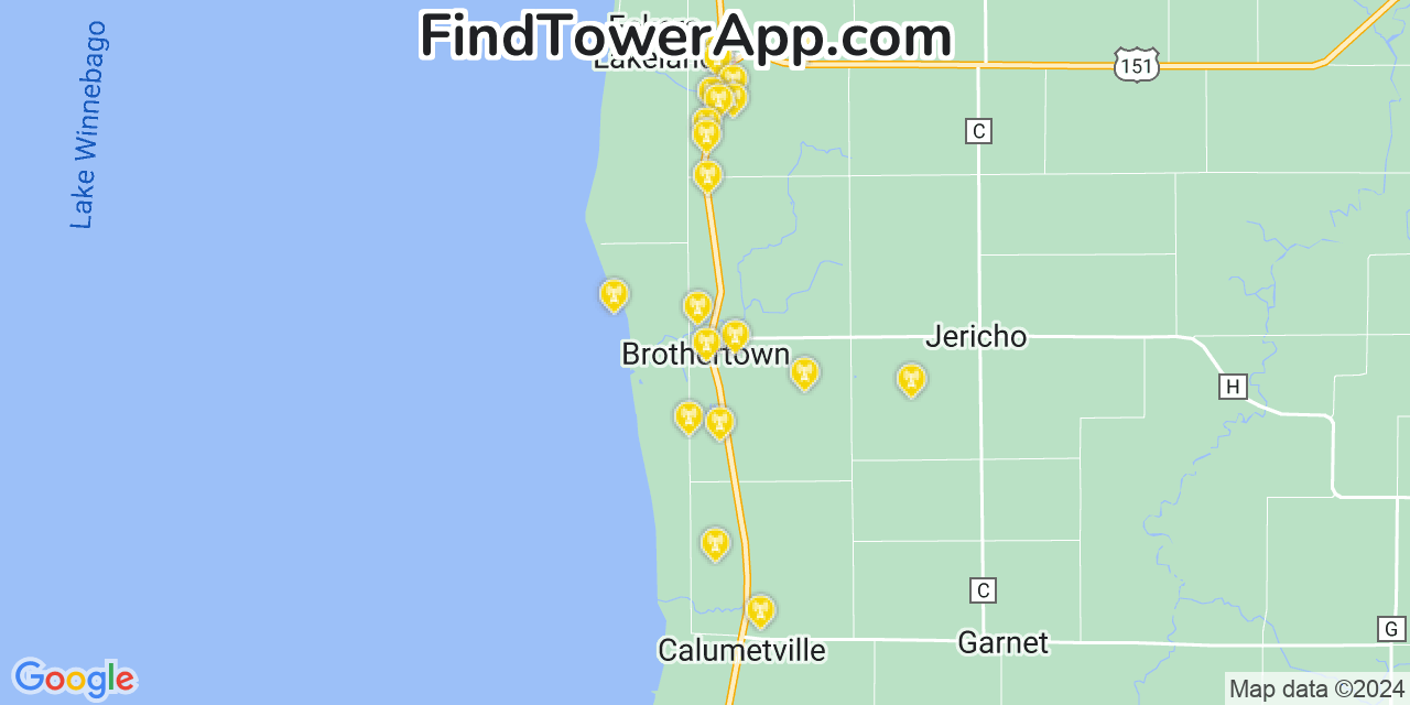 AT&T 4G/5G cell tower coverage map Brothertown, Wisconsin