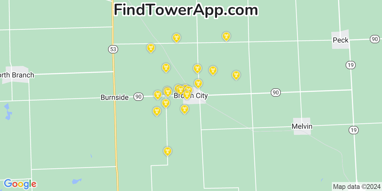 Verizon 4G/5G cell tower coverage map Brown City, Michigan