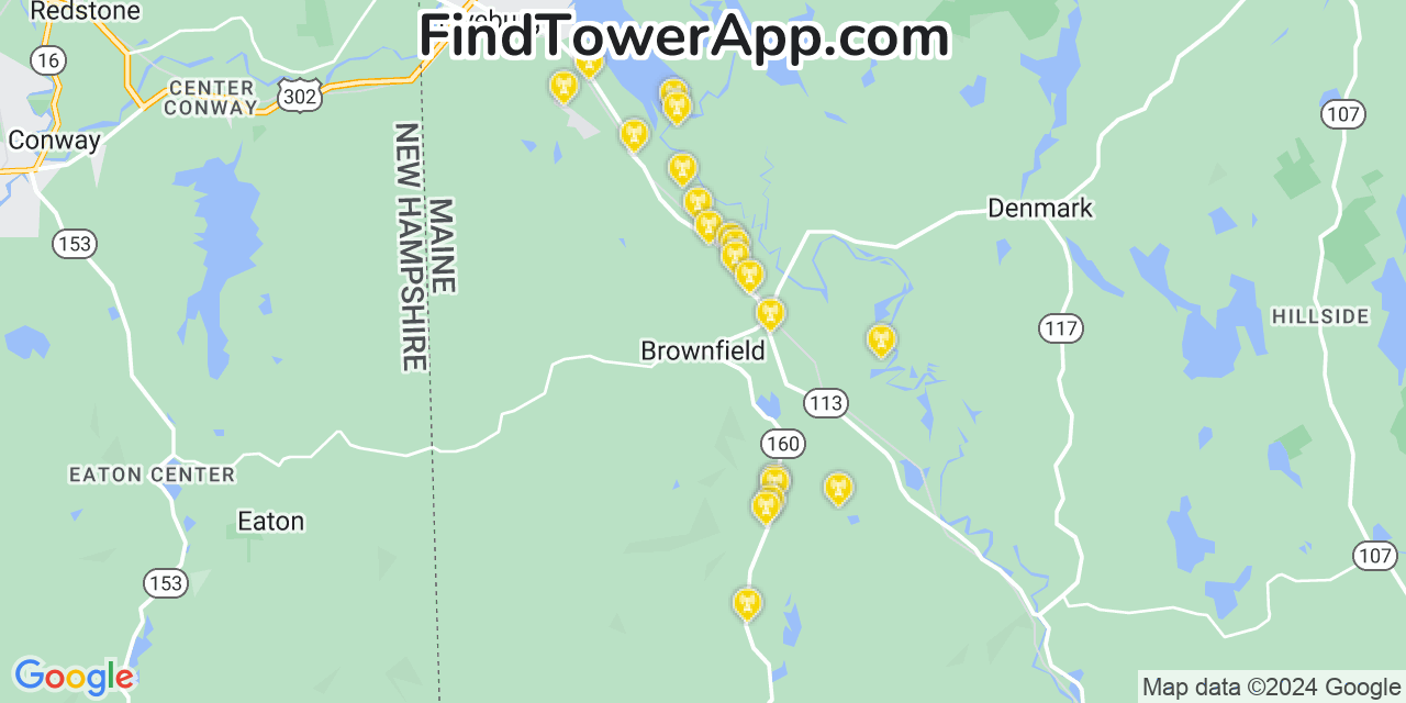 AT&T 4G/5G cell tower coverage map Brownfield, Maine