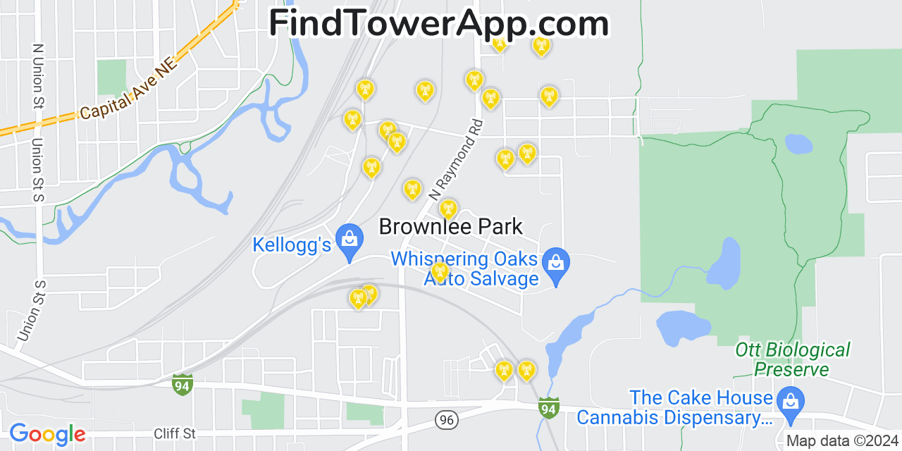 AT&T 4G/5G cell tower coverage map Brownlee Park, Michigan