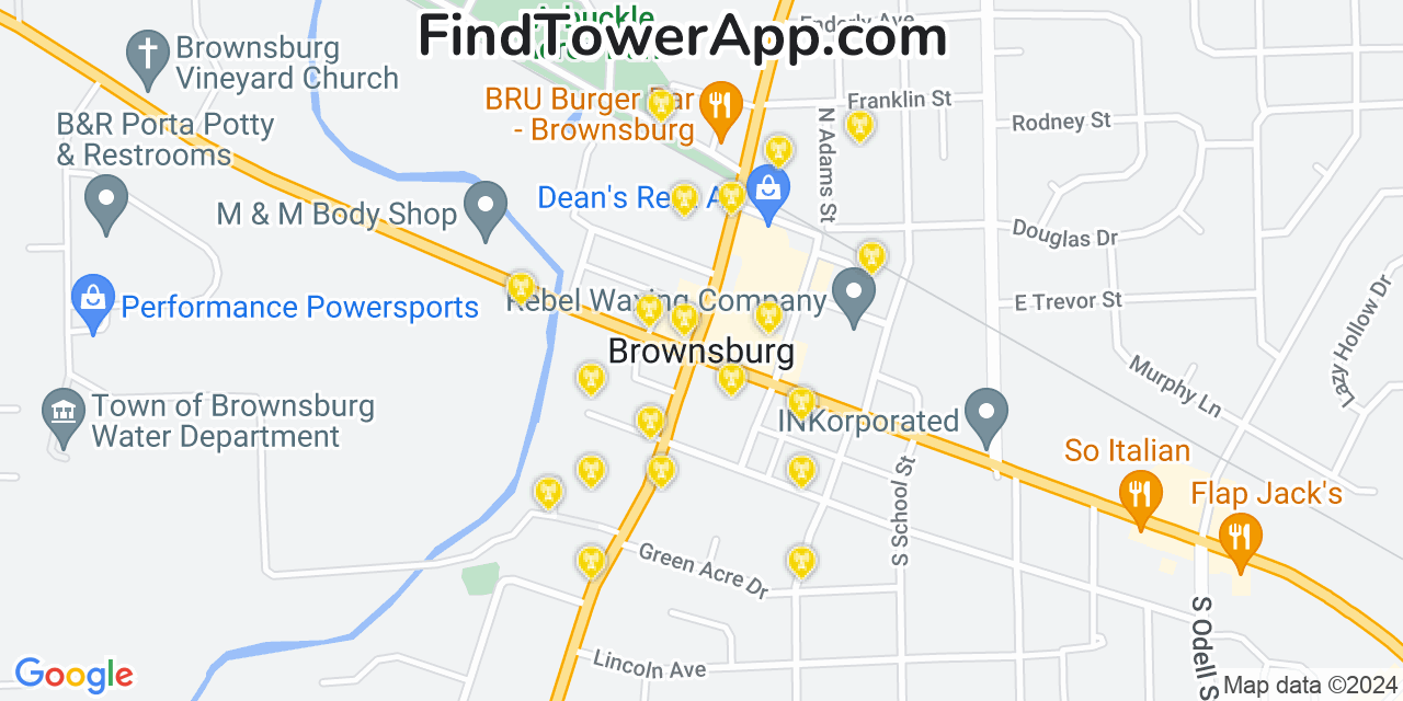 AT&T 4G/5G cell tower coverage map Brownsburg, Indiana