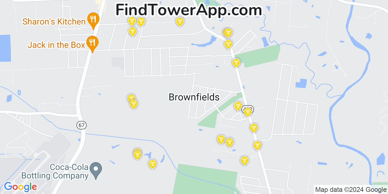 AT&T 4G/5G cell tower coverage map Brownsfield, Louisiana