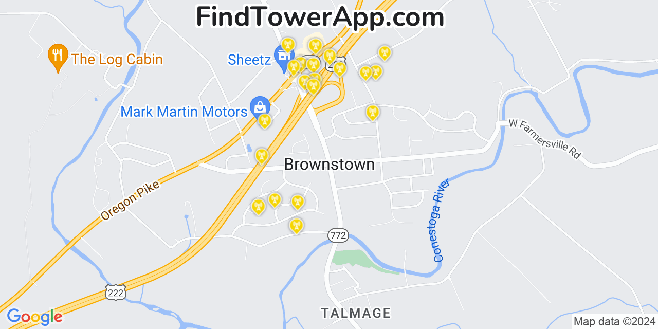 Verizon 4G/5G cell tower coverage map Brownstown, Pennsylvania