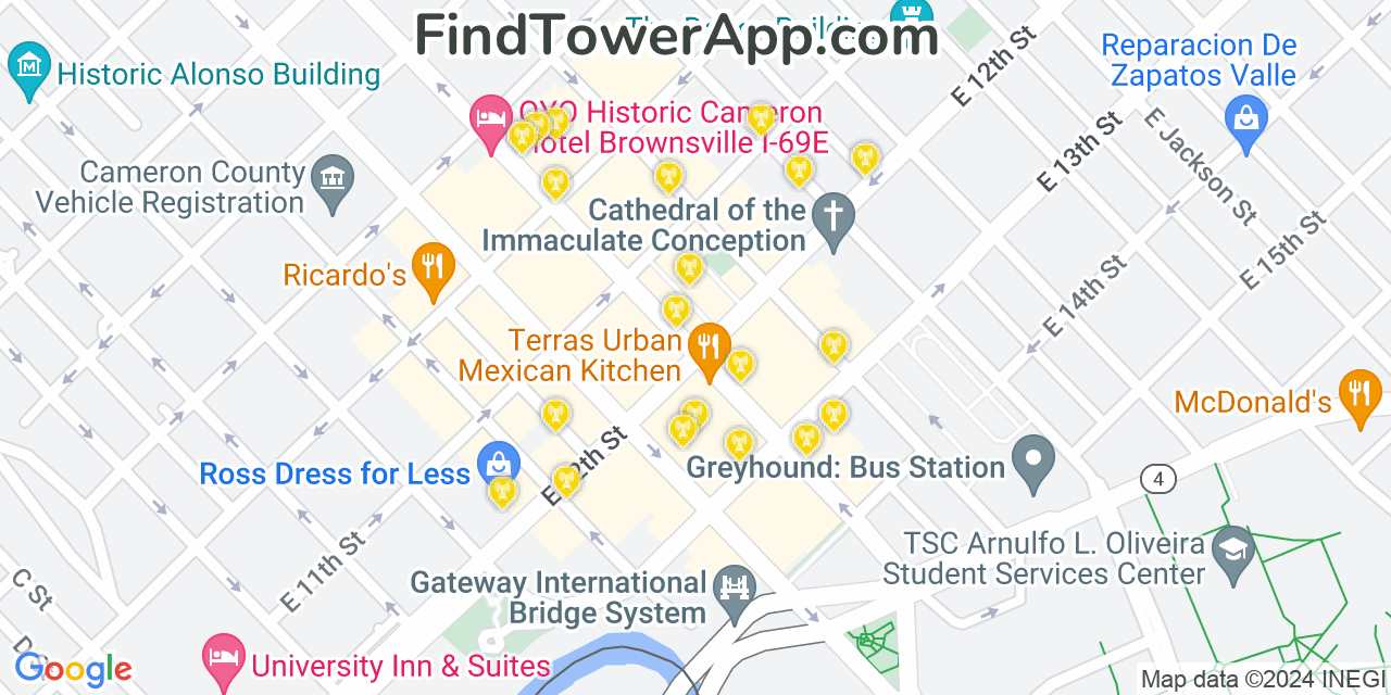 AT&T 4G/5G cell tower coverage map Brownsville, Texas