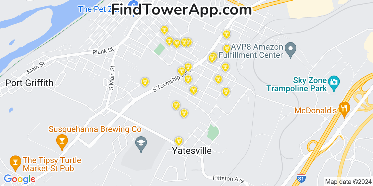 Verizon 4G/5G cell tower coverage map Browntown, Pennsylvania