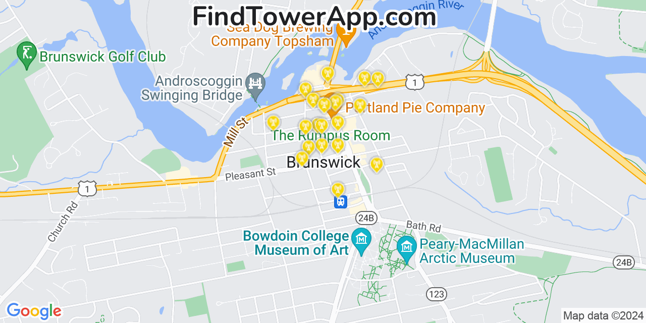 AT&T 4G/5G cell tower coverage map Brunswick, Maine