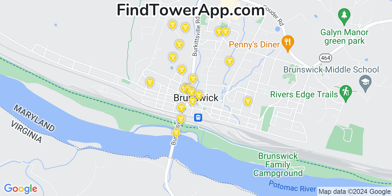 AT&T 4G/5G cell tower coverage map Brunswick, Maryland