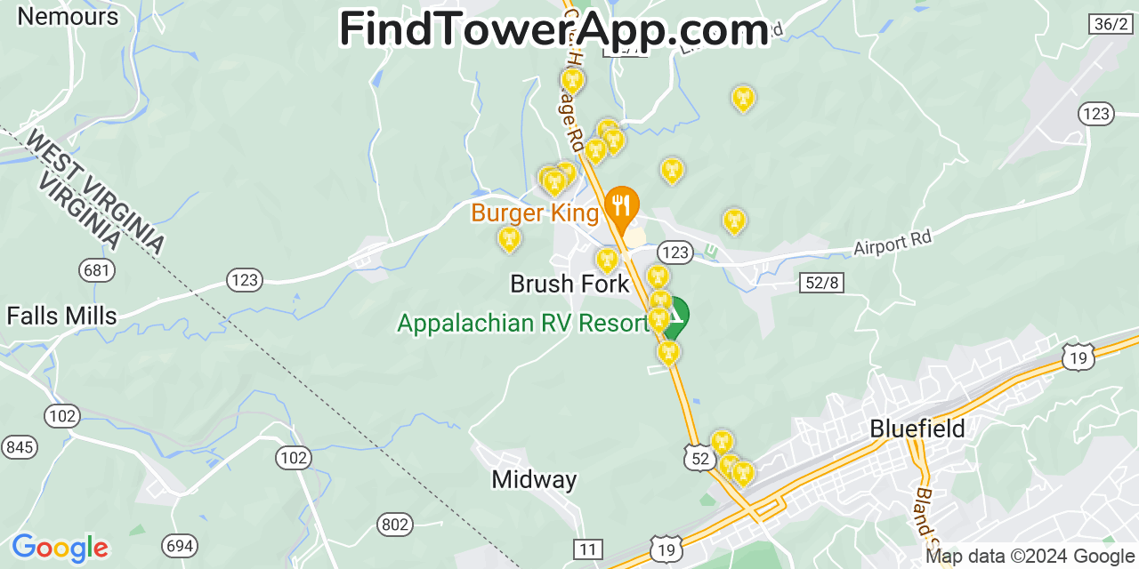 T-Mobile 4G/5G cell tower coverage map Brush Fork, West Virginia