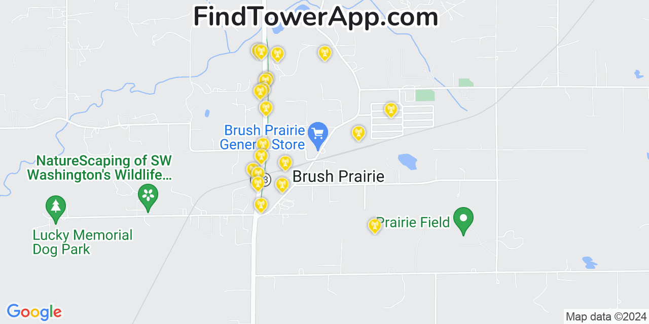 Verizon 4G/5G cell tower coverage map Brush Prairie, Washington