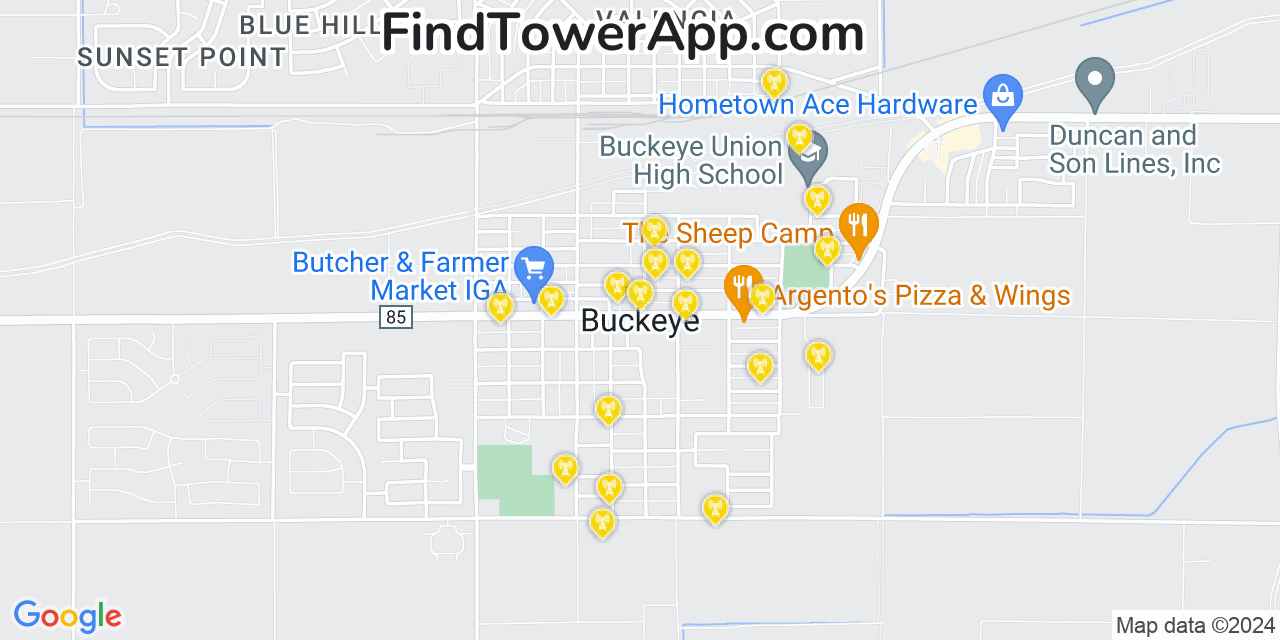 AT&T 4G/5G cell tower coverage map Buckeye, Arizona