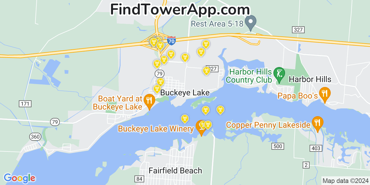 Verizon 4G/5G cell tower coverage map Buckeye Lake, Ohio