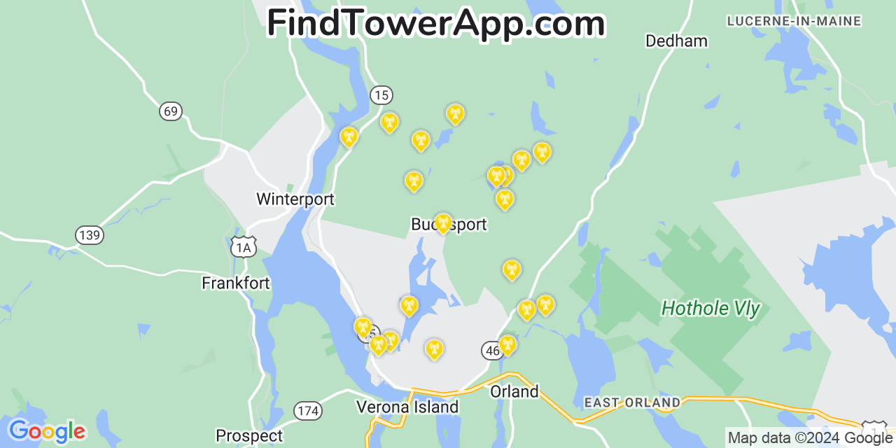 Verizon 4G/5G cell tower coverage map Bucksport, Maine