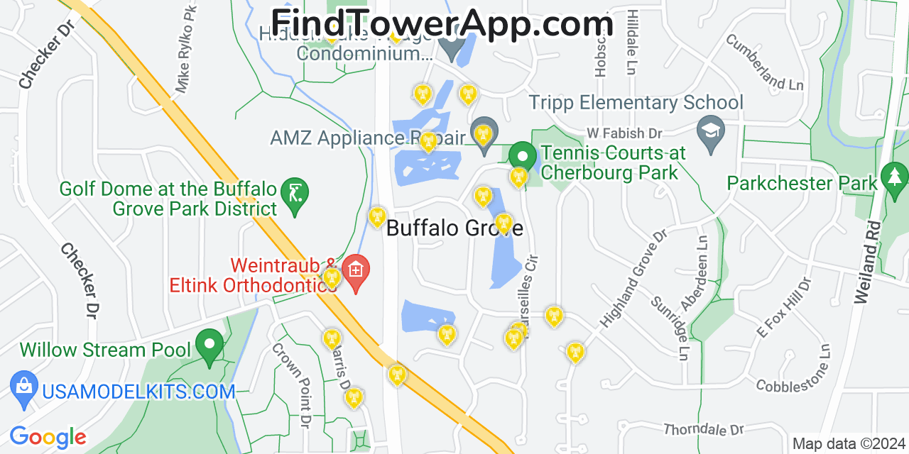 AT&T 4G/5G cell tower coverage map Buffalo Grove, Illinois