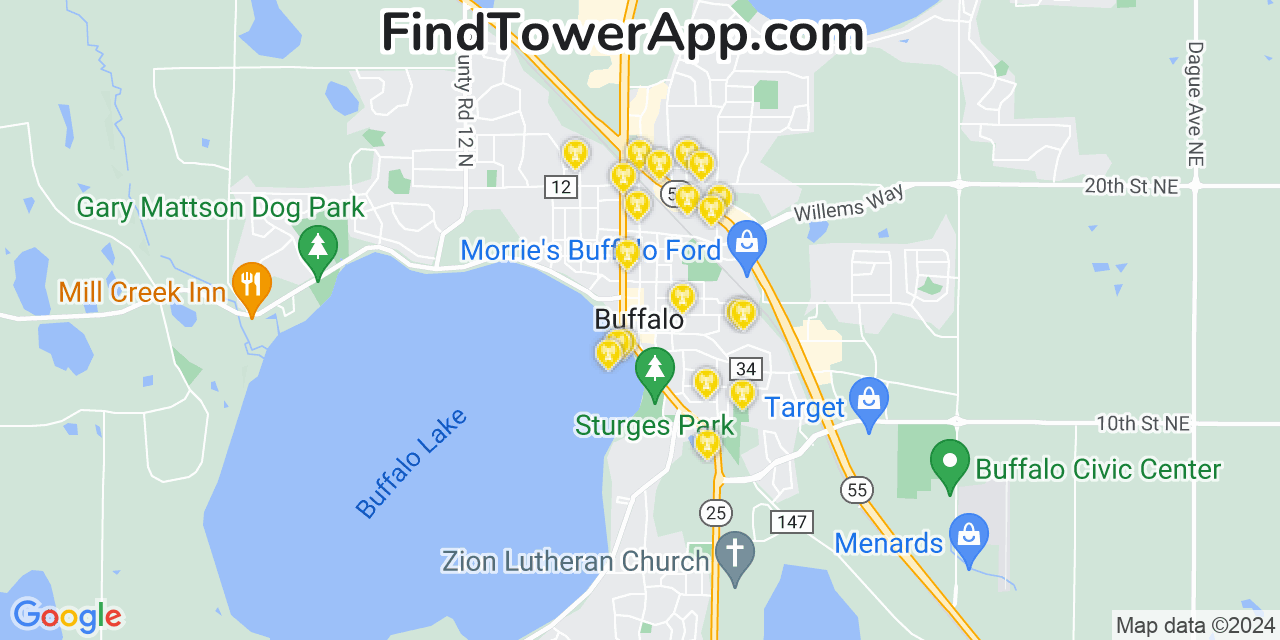 Verizon 4G/5G cell tower coverage map Buffalo, Minnesota