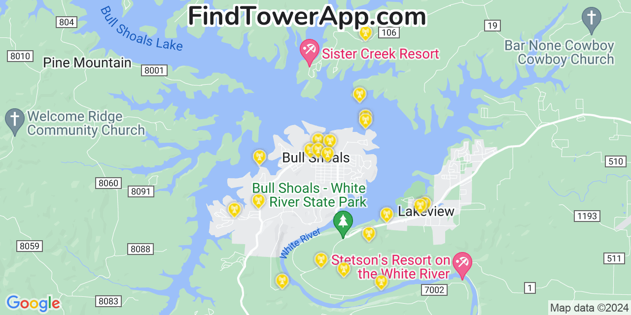 AT&T 4G/5G cell tower coverage map Bull Shoals, Arkansas