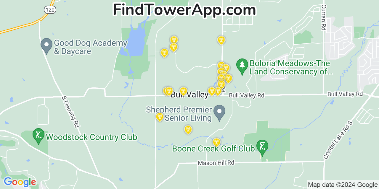 AT&T 4G/5G cell tower coverage map Bull Valley, Illinois