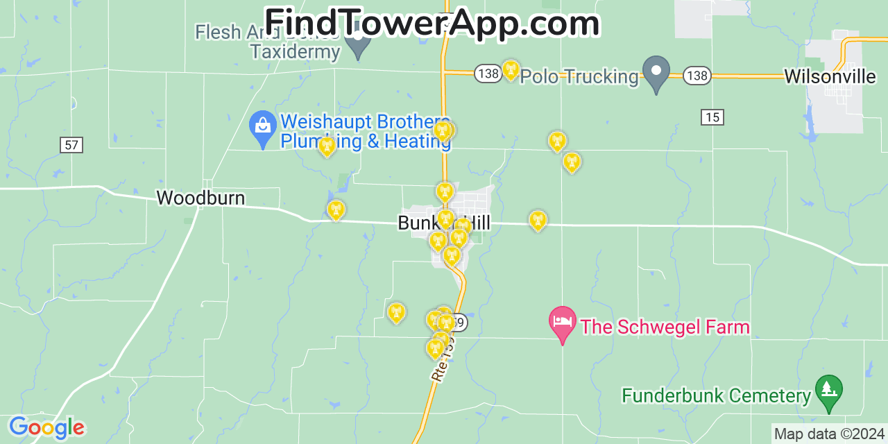 Verizon 4G/5G cell tower coverage map Bunker Hill, Illinois