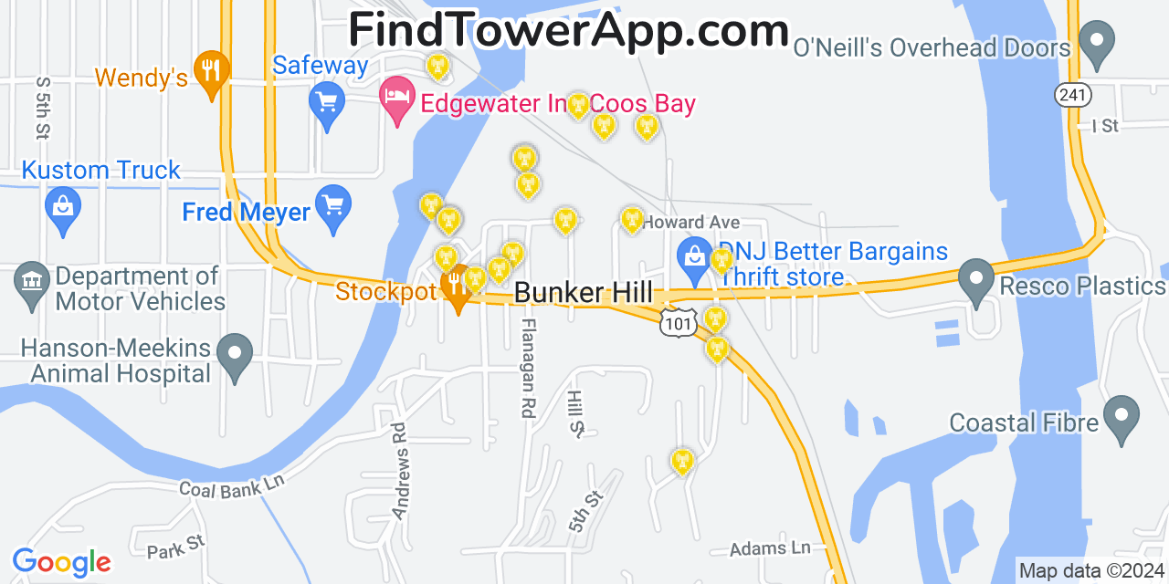 AT&T 4G/5G cell tower coverage map Bunker Hill, Oregon