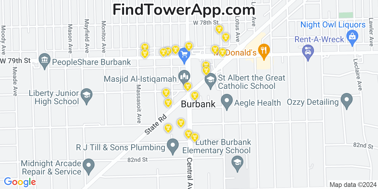 T-Mobile 4G/5G cell tower coverage map Burbank, Illinois