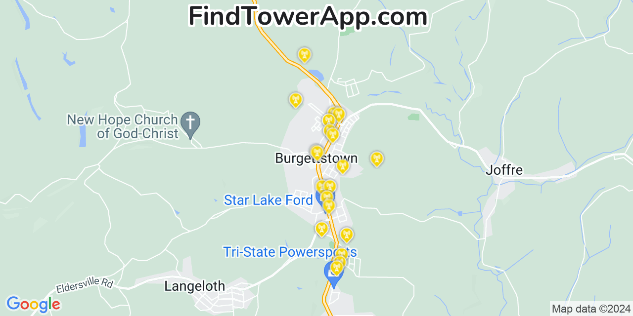 Verizon 4G/5G cell tower coverage map Burgettstown, Pennsylvania