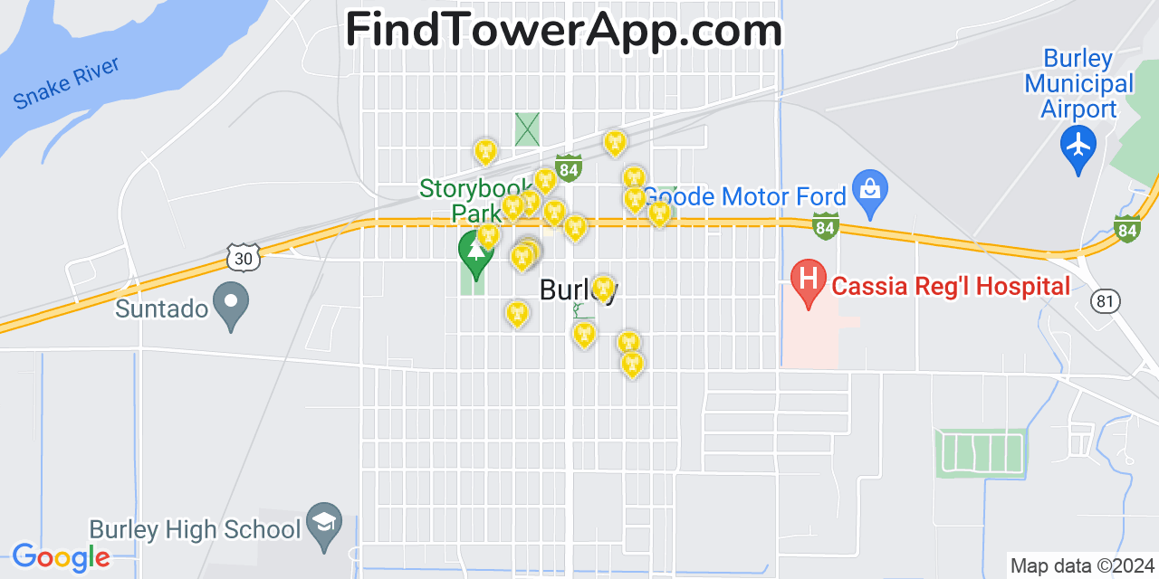 Verizon 4G/5G cell tower coverage map Burley, Idaho