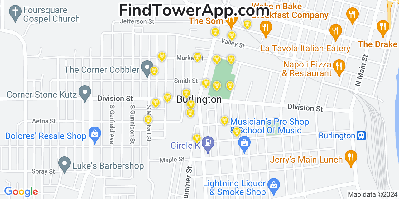 AT&T 4G/5G cell tower coverage map Burlington, Iowa