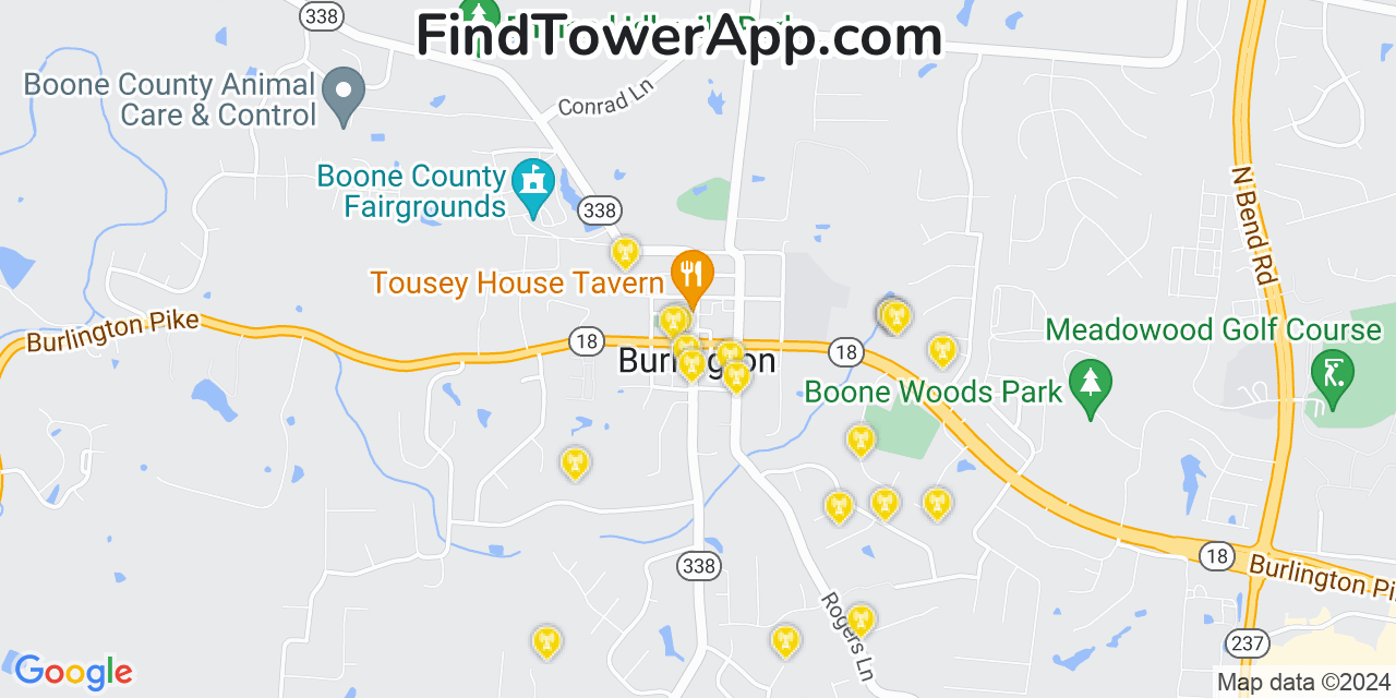 AT&T 4G/5G cell tower coverage map Burlington, Kentucky