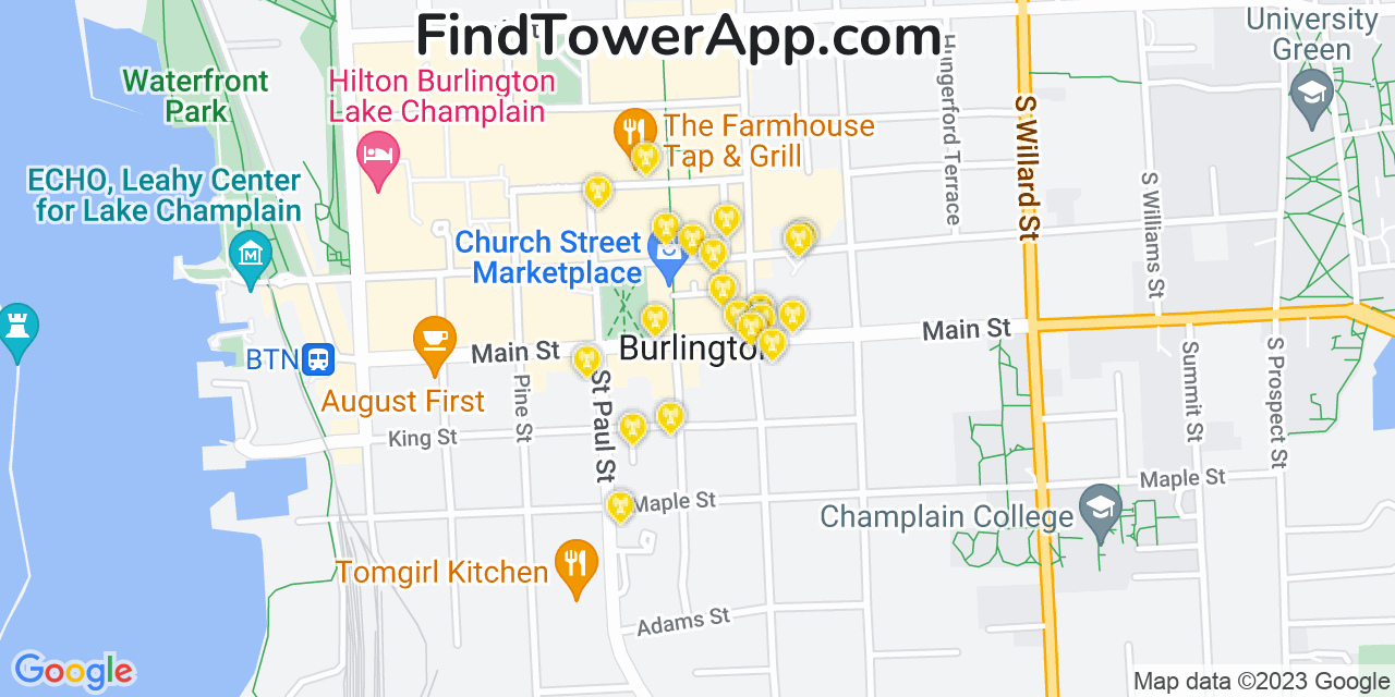 T-Mobile 4G/5G cell tower coverage map Burlington, Vermont