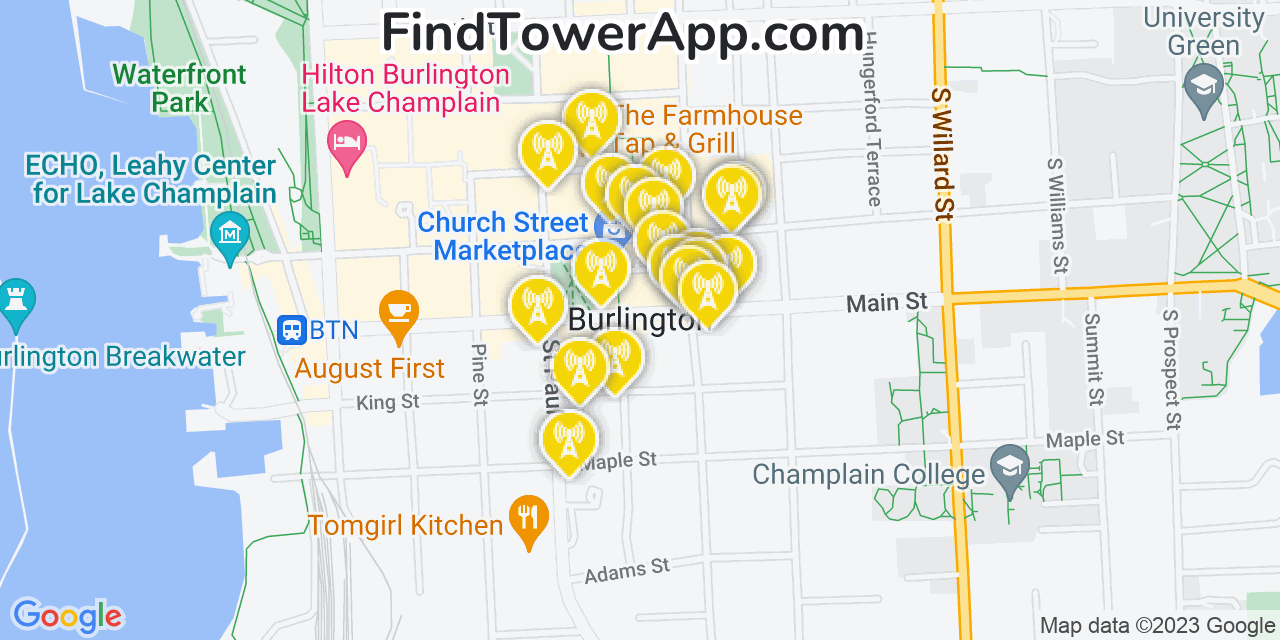 Verizon 4G/5G cell tower coverage map Burlington, Vermont