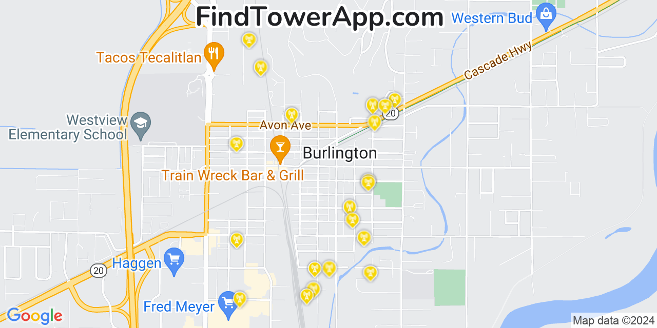 AT&T 4G/5G cell tower coverage map Burlington, Washington