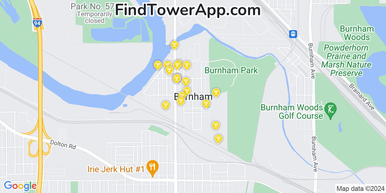 AT&T 4G/5G cell tower coverage map Burnham, Illinois