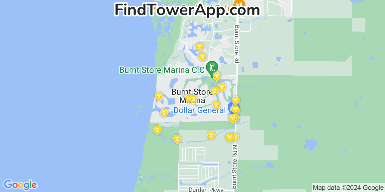 AT&T 4G/5G cell tower coverage map Burnt Store Marina, Florida