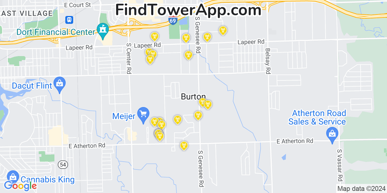 AT&T 4G/5G cell tower coverage map Burton, Michigan