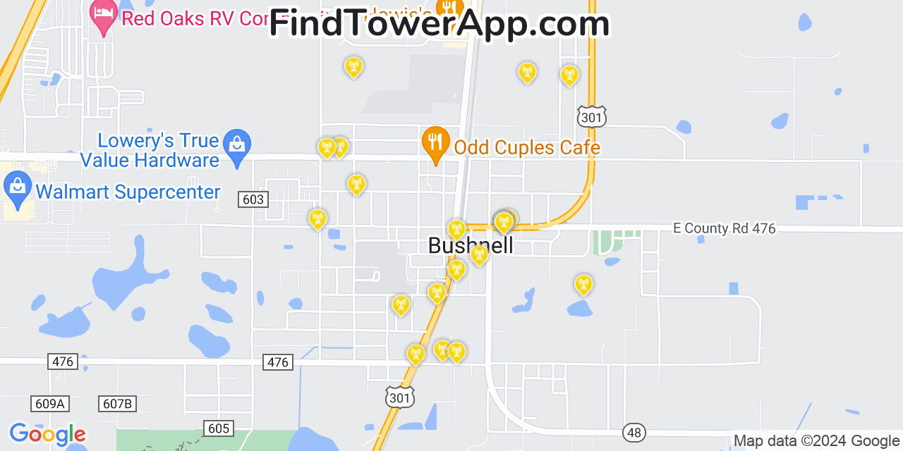 Verizon 4G/5G cell tower coverage map Bushnell, Florida