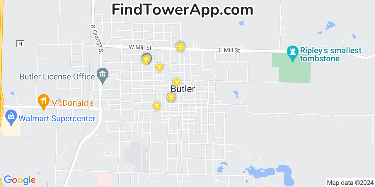 Verizon 4G/5G cell tower coverage map Butler, Missouri