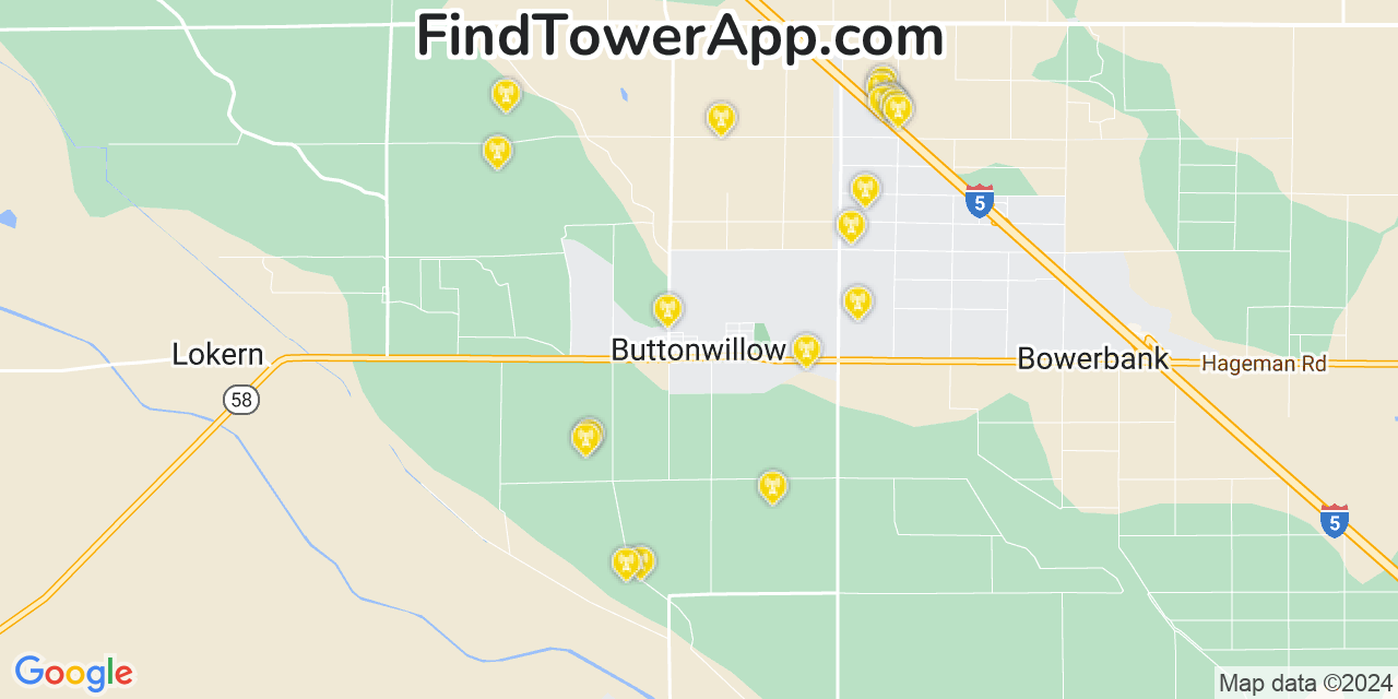 AT&T 4G/5G cell tower coverage map Buttonwillow, California