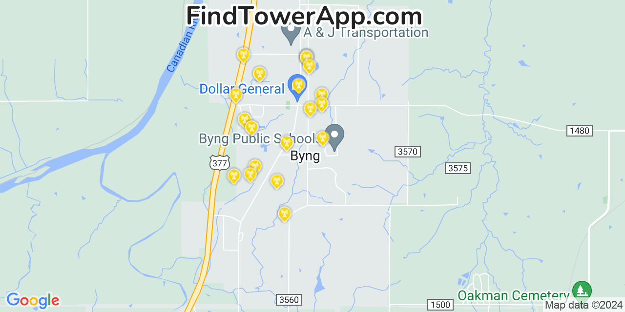 T-Mobile 4G/5G cell tower coverage map Byng, Oklahoma