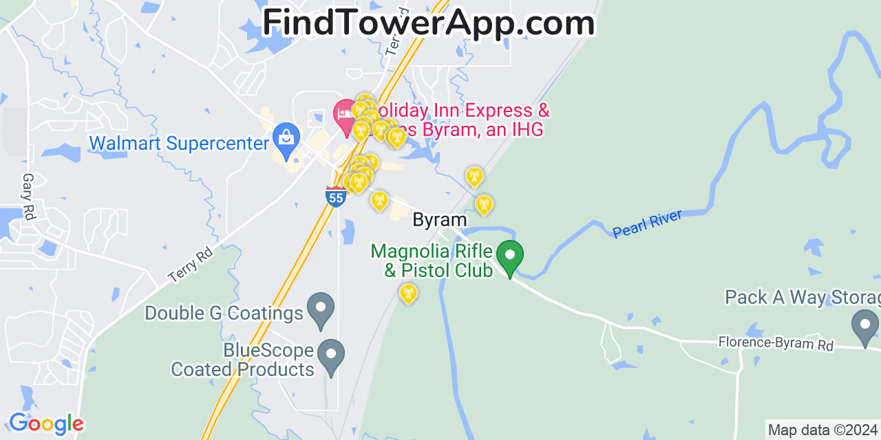 AT&T 4G/5G cell tower coverage map Byram, Mississippi