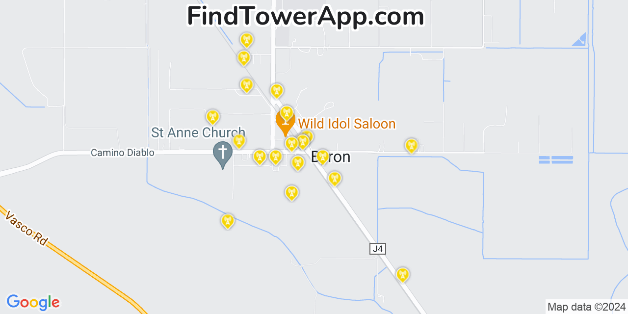 Verizon 4G/5G cell tower coverage map Byron, California