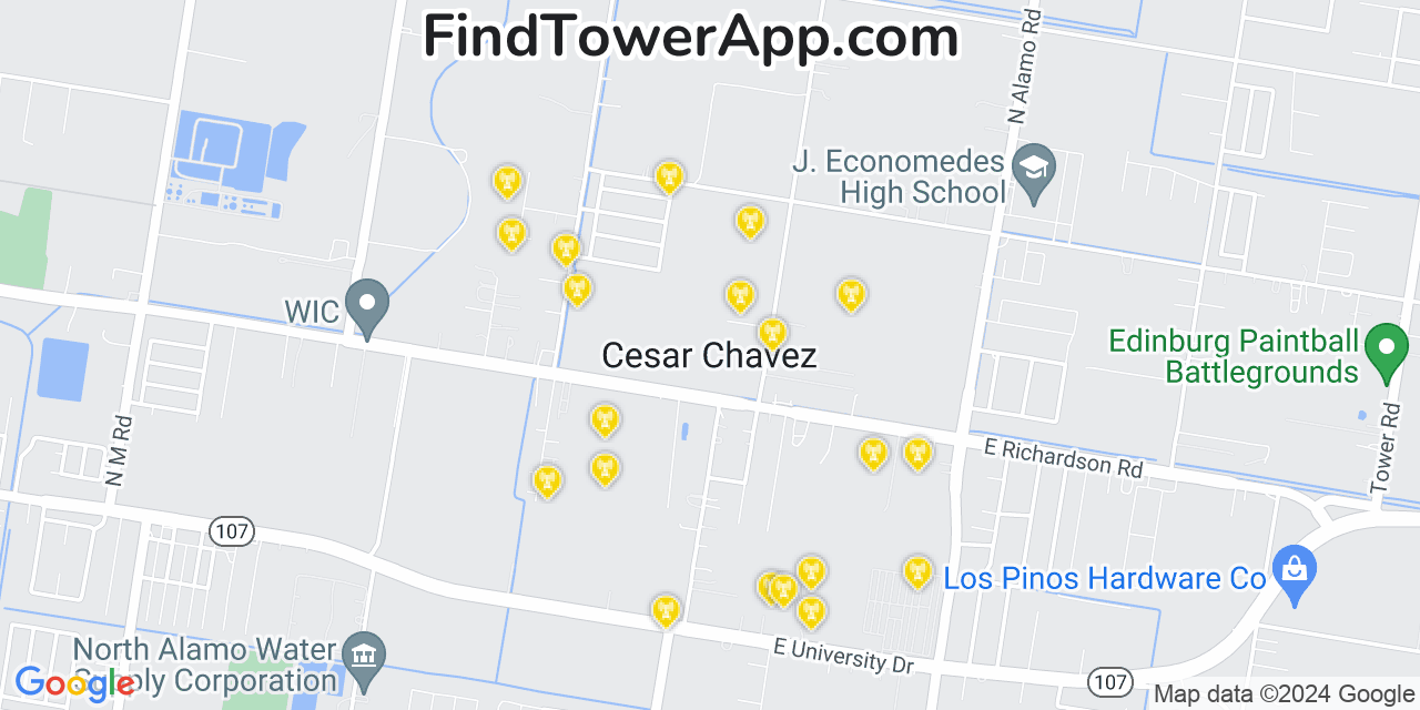 Verizon 4G/5G cell tower coverage map César Chávez, Texas