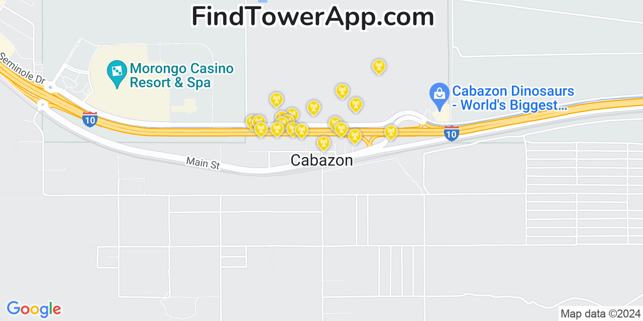 Verizon 4G/5G cell tower coverage map Cabazon, California