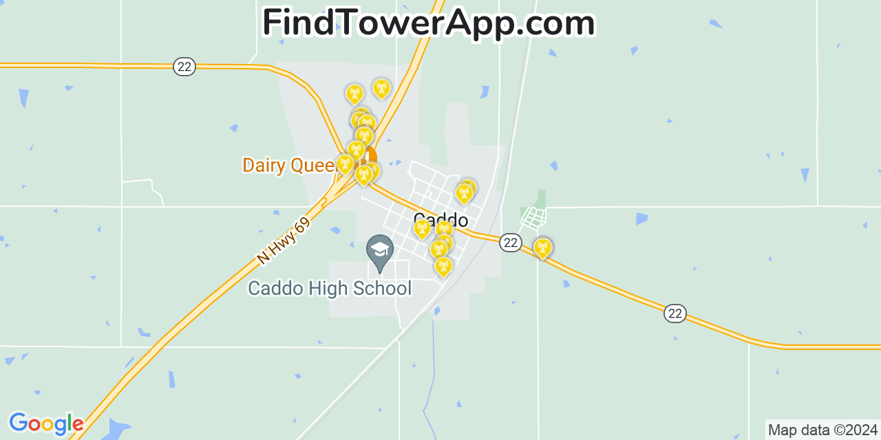 Verizon 4G/5G cell tower coverage map Caddo, Oklahoma