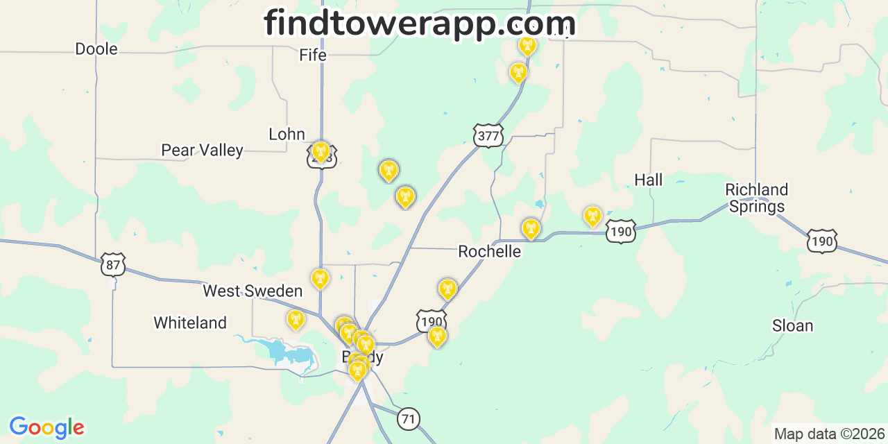 Map showing the 28 primary T-Mobile cell tower locations detected in Cãƒâ©Sar Chãƒâ¡Vez, Texas with coverage radius and signal strength indicators
