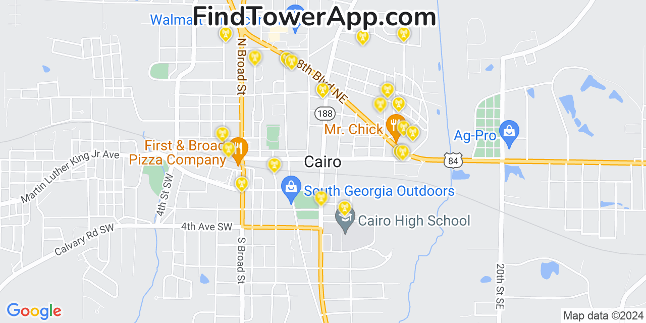 AT&T 4G/5G cell tower coverage map Cairo, Georgia