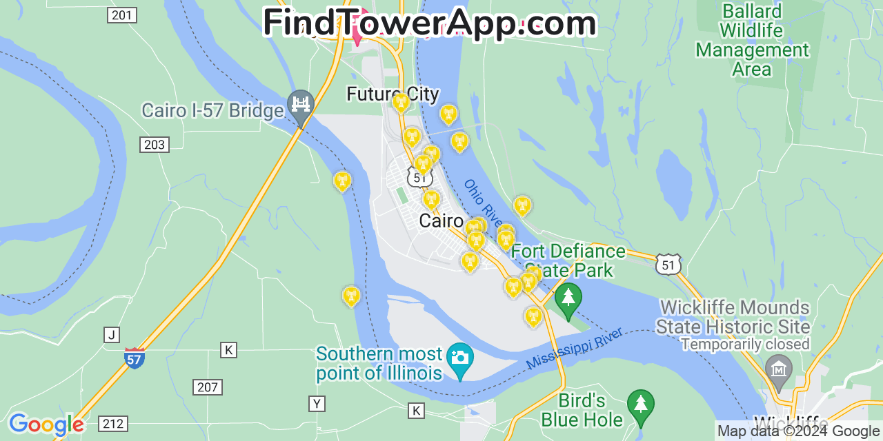 AT&T 4G/5G cell tower coverage map Cairo, Illinois